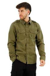 Chemise Militaire Vintage Kaki en coton supérieur à deux poches poitrines